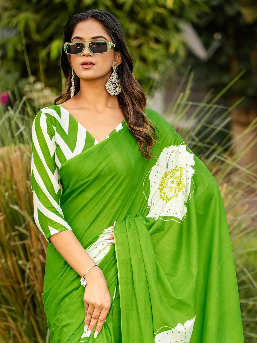 KALINI Floral Block Print Saree