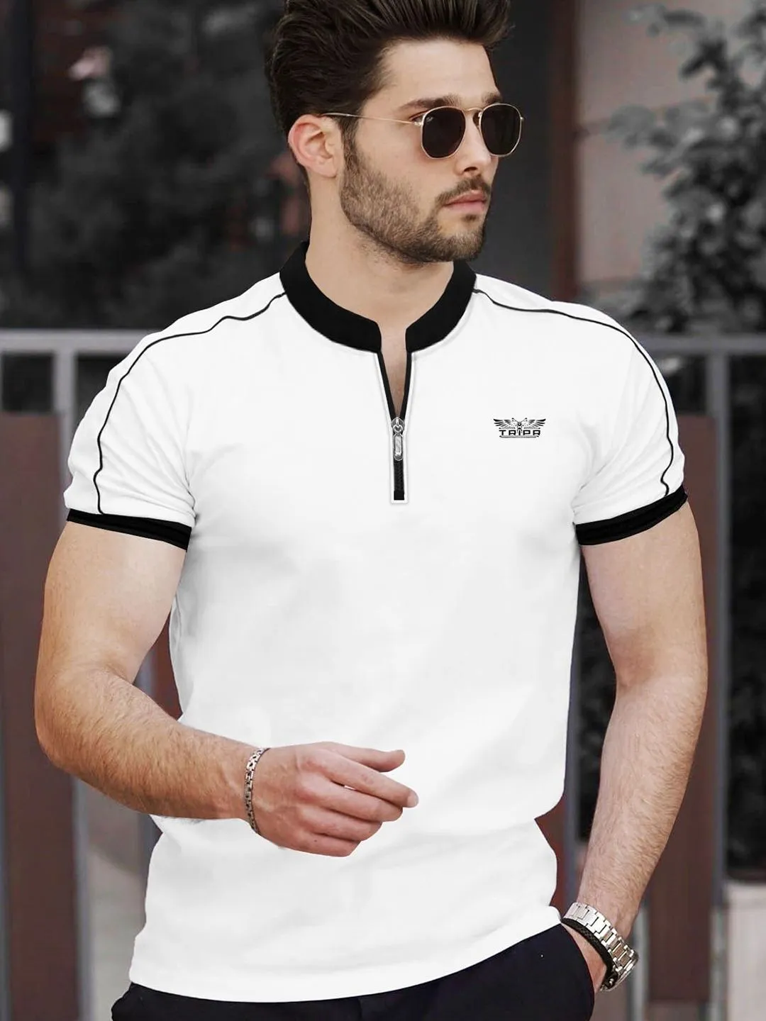 TRIPR Short Sleeves Mandarin Collar T-shirt