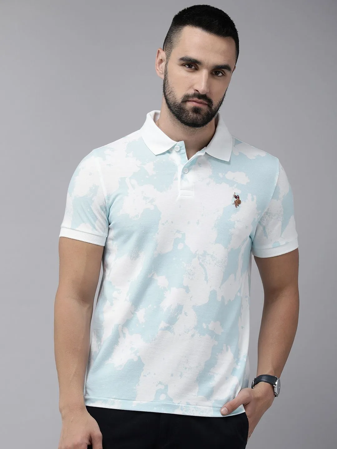 U.S. Polo Assn. Denim Co. Men Tie and Dye Polo Collar Pure Cotton Slim Fit T-shirt