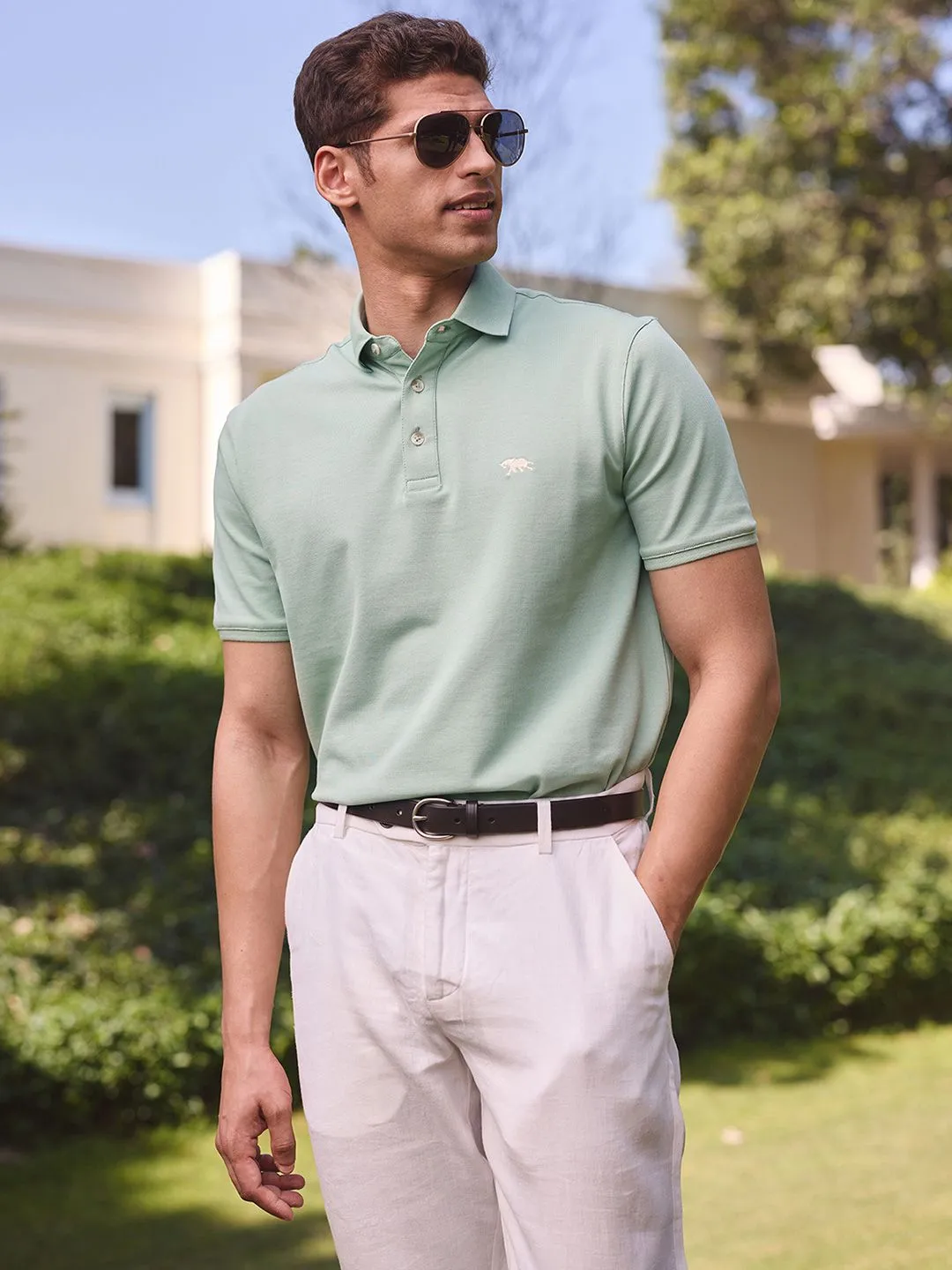 Andamen Men Solid Polo Collar Cotton T-Shirt